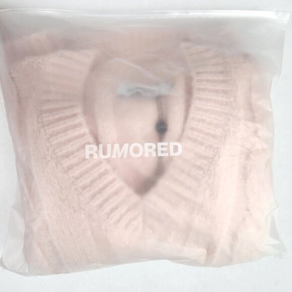 Rumored Oversized V Neck Cable Knit Sweater Size XS Pink New - Picture 6 of 8